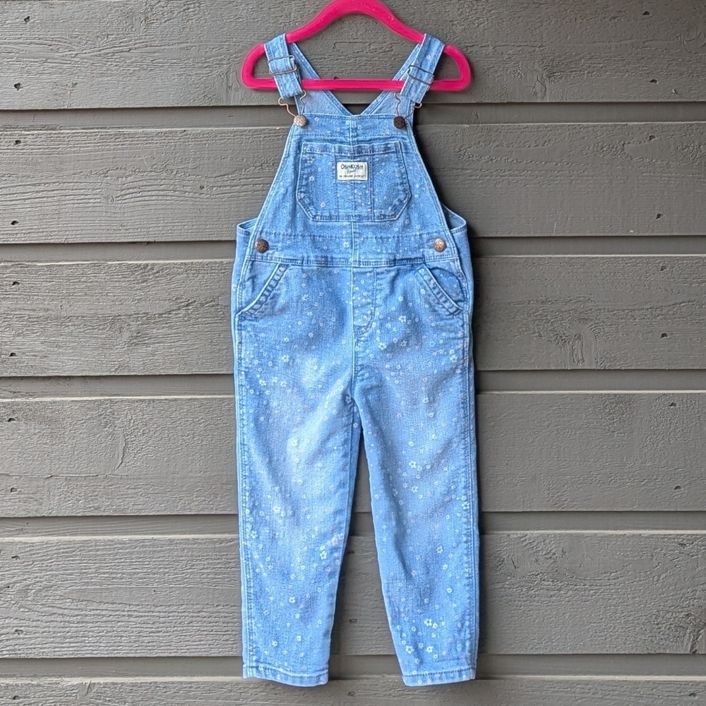 OshKosh B'gosh Ditsy Floral Stretch Denim Bib Overalls Size 3T